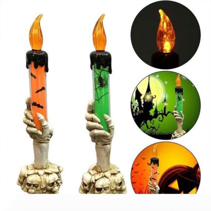 Купить BRELONG Halloween LED Light Skull Candle Holder Skeleton Ghost Hand Flameless Candle Battery Operated Party Bar Decoration Lamp 1 pc