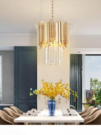 Купить Golden Crystal Pendant Light Modern Chain Crystal Pendant Light Stainless Steel Hanging Lighting for Dining Room Hotel Living room