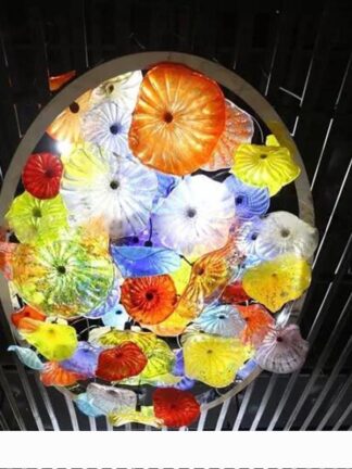 Купить Colored Glass Ceiling Lighting Blown Glass Plates Art Light Contemporary Murano Glass Flower Chandelier for Home Decor