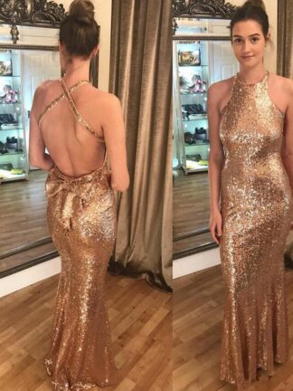 Купить 2022 Sparkling Sequined Mermaid Prom Dresses with Bow Criss Cross Backless Long Evening Gowns robes de soirée