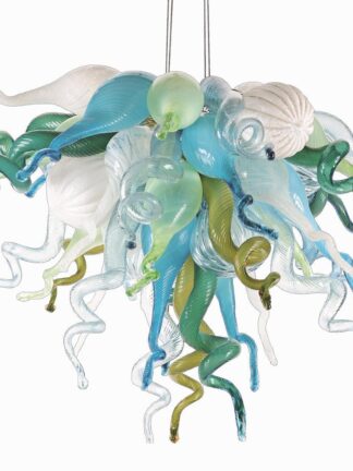 Купить New Arrival Modern Murano Glass Aqua Blue Amber Multicolor 20inches LED 100% Hand Blown Glass Pendant Chandeliers