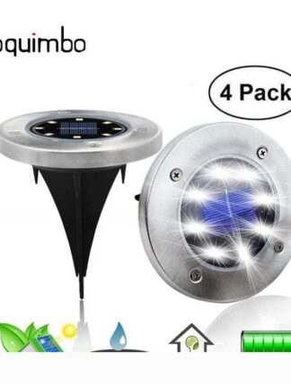 Купить 4pcs Solar Lawn Lamp Stainless Steel Ground Disk Lights Outdoor 8 LEDs Garden Pathway Underground Solar In-Ground Lights