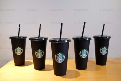 Купить Starbucks 24oz/710ml Plastic Tumbler Reusable Black Drinking Flat Bottom Cup Pillar Shape Lid Straw Mug 30PCS