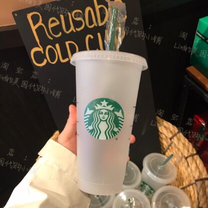 Купить Starbucks 24OZ/710ml Plastic Tumbler Reusable Clear Drinking Flat Bottom Cup Pillar Shape Lid Straw Mug Bardian DHL 1