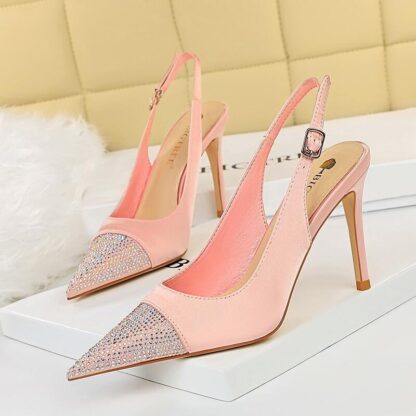 Купить 9.5cm black rhinestone fashion women shoes ladies high heels pumps size 34 to 43