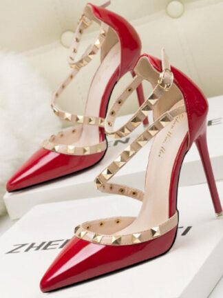 Купить Dress Shoes Summer Women Pointed Toe Studs Sandals Flats Ankle Strap Sexy Lady Rivets Luxury Designer