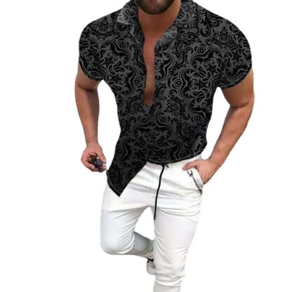 Купить Retro Flowers Print Casual Trendy Slim Short Sleeve Shirt Men Men's Summer Blouses & Shirts products Streetwear