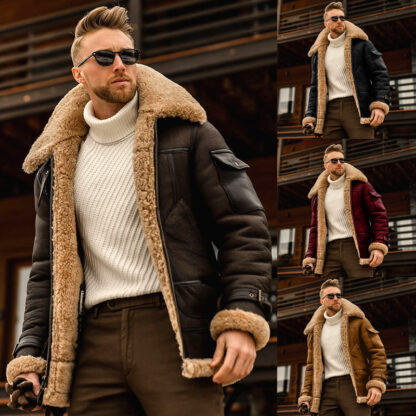 Купить winter sheepskin jacket fashion trendy Korean loose lamb fur lining coat for men high quality thick mens clothing jackets