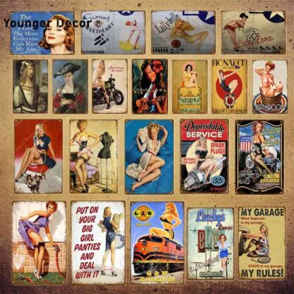 Купить American Poster Pin Up Girl Funny Lady Tin Sign Wall Decoration Plaque Pub Cafe Bar Party Club Vintage Metal Painting YI-078