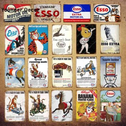 Купить Retro Esso Metal Signs Tiger Motor Oil Poster Wall Decor For Pub Bar Car Gas Gasoline Plaque Vintage Garage Decoration YI-053