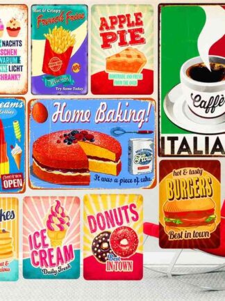Купить COFFEE Plaque Metal Tin Signs Pub Bar Donuts Decorative Plate Ice Cream Baked Wall Painting Pie Cakes Vintage Home Decor A293