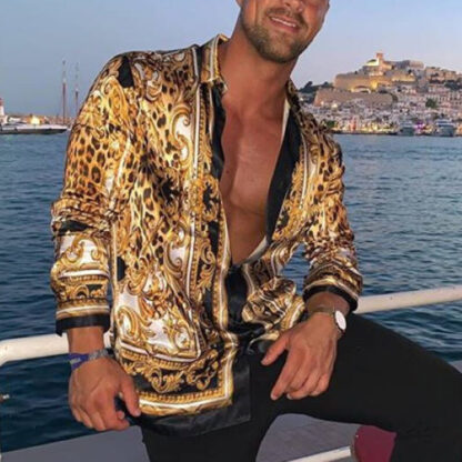 Купить Men's long sleeve shirt casual leopard print floral printed top trendy Blouse Homme Bohemian Tops