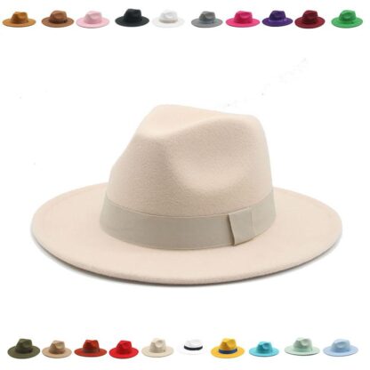 Купить Wide Brim Hats Fedora Hat Women Ribbon Band Men Classic Beige White Wedding Winter Women's 2021 Gorras Hombre