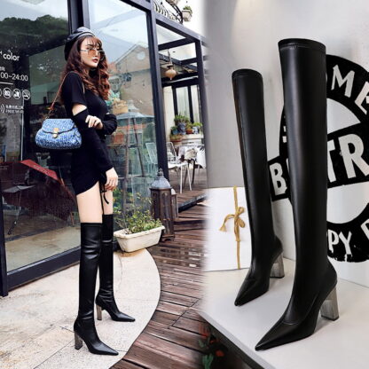 Купить Fashionable and simple women's shoes metal thick heel pointed sexy slim slim over knee boots