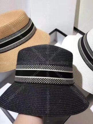 Купить 2021 New Women Summer Beach Hat Designers Fashion Wide Brim Straw Fedora Hat Womens Bucket Hats Casual Weave Stripe Caps