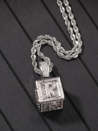 Купить USA New Popular CZ Micro Pave Square Initial Letter Pendant Rope Chain Necklace