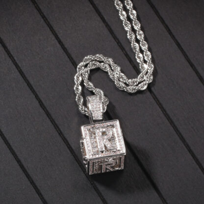 Купить USA New Popular CZ Micro Pave Square Initial Letter Pendant Rope Chain Necklace