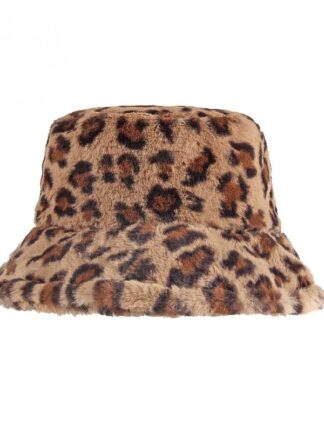 Купить Wide Brim Hats Leopard Fisherman Hat Female Autumn And Winter Warm Imitation Hair Sweet Lovely Leisure Retro Basin Tide