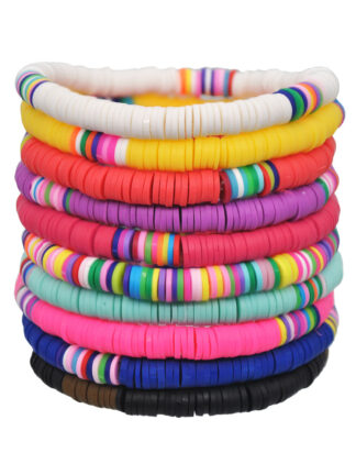 Купить Ladies Polymer Clay Disc Bead Charm Bracelet Rainbow Heishi Beads Jewelry Boho Colorful Jewellery Stretch Bracelets
