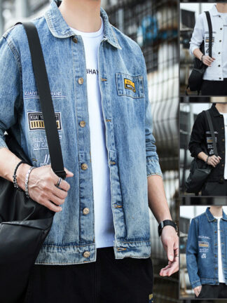Купить Korean style fashion jean jacket men's new casual trendy slim denim clothing coat