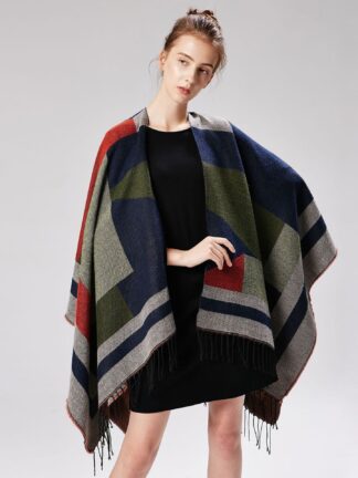 Купить Lady Shawls 2018 Brand New Wraps Tassels Pashmina Autumn and Winter Imitation Cashmere Geometric Jacquard Contrast Color Scarves LSF027