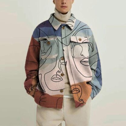 Купить autumn Turn down Collar long sleeve printing jacket top printed overcoat youth mens xxxl coat Casual Clothing