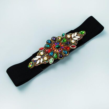 Купить New product Belts Fashion Women Fabric Wide Shiny Crystal Elastic Colorful Rhinestone Flower Decorations