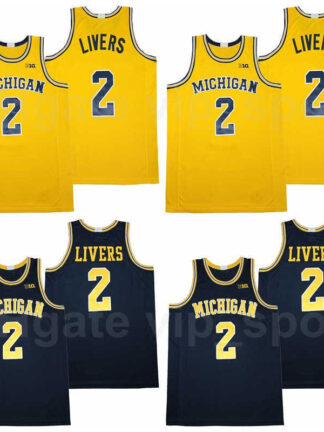Купить NCAA Michigan Wolverines Basketball 2 Isaiah Livers College Jersey University Team Color Navy Blue Yellow Pure Cotton Breathable High/Good