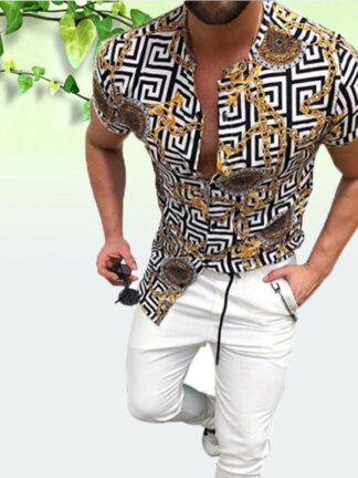 Купить flannel shirt for men Vintage Chain Beach Hawaiian Tropical Summer Short SleeveSingle Breasted Men Clothing Casual Loose Button Down Shirts