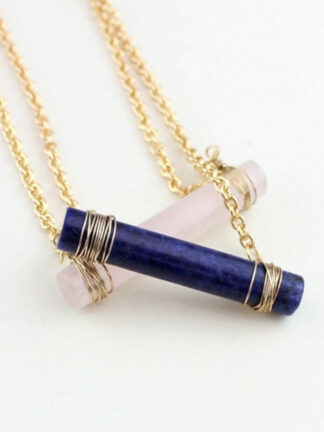 Купить Stylish Design Handmade Pink Crystal Blue Aventurine Strip Pendant Necklace