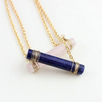 Купить Stylish Design Handmade Pink Crystal Blue Aventurine Strip Pendant Necklace
