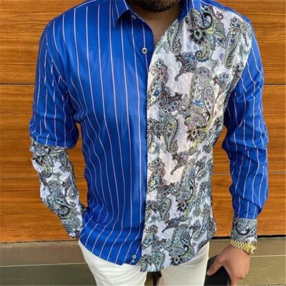 Купить high new Office style luxury blouse men striped plaid print Shirt Fashion Casual long Sleeve Printed Shirts Plus size Blouses