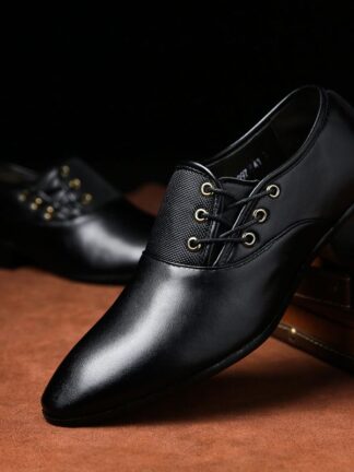Купить Men Shoes Solid Lace Up Concise Fashion Casual Business Shoes Comfortable Spring Autumn Pointed Toe 2021 New PU Leather DH637