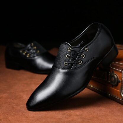 Купить Men Shoes Solid Lace Up Concise Fashion Casual Business Shoes Comfortable Spring Autumn Pointed Toe 2021 New PU Leather DH637