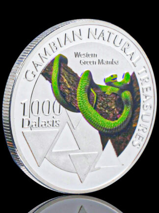 Купить 50pcs Non Magnetic Silver Plated Gambian Natural Treasumres African Westem Green Mamba Snake Medal Souvenirs Coin Animal Collectible Coins