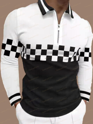 Купить Men Polo Clothing Brand men Tees shirts Spring autumn europe size t-shirt Fashion Long sleeve Polos zipper stripe plus top