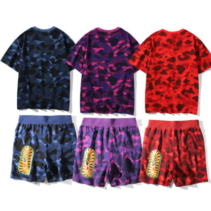 Купить Summer Men Tracksuits Casual Short Sleeve T-shirts Shorts 2 Pieces Sets Camouflage Hip Hop Jogging Sportwear