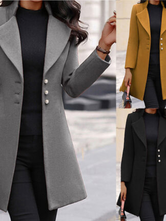Купить Designer Women's Woolen Overcoat Coat 2022 Winter Mid-Length Wool Polo Collar Solid Color Slim-Fit Coat