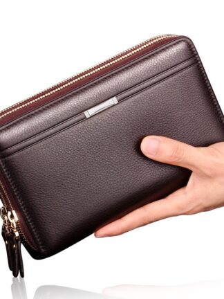 Купить Men's Hand Bag Multi Card Position Double Zipper Large Wallet Organizer Gentlemen's Business Moneybag Clip Bill Phone Handbags Metal