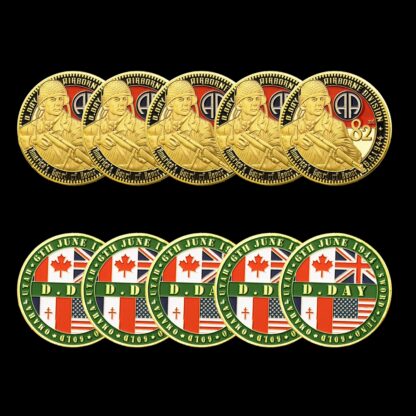 Купить 5pcs Non Magneitc 1944.6.6 USA Military Craft 82nd Airborne Division Gold Plated Challenge Souvenir Coin Army Collectible Gifts Medal