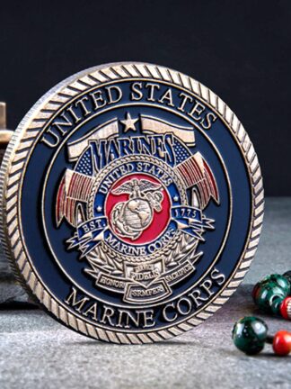 Купить Non Magnetic US Marine Corps War Pirate Devil Navy Dog Military Craft Bronze Plated Challenge Coin Dog 40*3 For Souvenir American Badge Collections