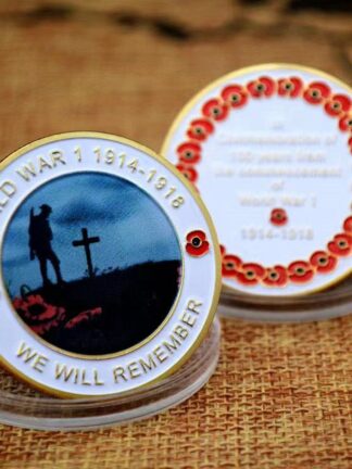 Купить 10pcs Non Magnetic Challenge Craft World War 1914-1918 We Will Remember Gold Plated Commemorative Badge