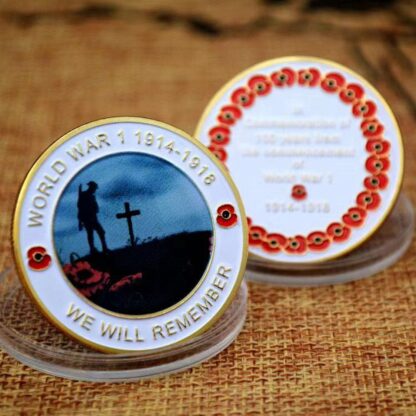 Купить 10pcs Non Magnetic Challenge Craft World War 1914-1918 We Will Remember Gold Plated Commemorative Badge