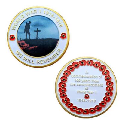 Купить 50pcs Non Magnetic Challenge Coin Craft World War 1914-1918 We Will Remember Gold Plated Commemorative Badge