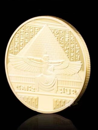 Купить 2pcs Non Magnetic Crafts Gold Plated Commemorative Coin Ancient Egyptian Pharaoh Stone Lions Face Pyramid Badge