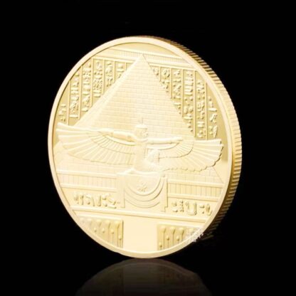 Купить 2pcs Non Magnetic Crafts Gold Plated Commemorative Coin Ancient Egyptian Pharaoh Stone Lions Face Pyramid Badge