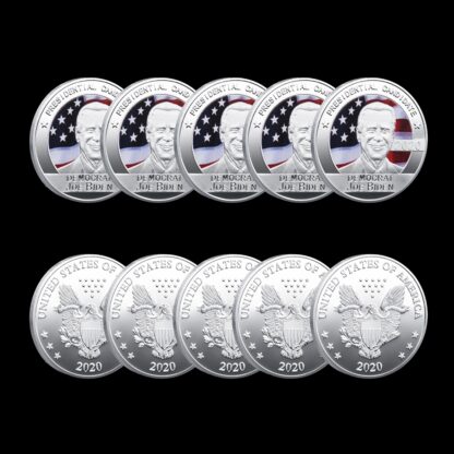 Купить 5pcs Non Magnetic Metal Craft US Joe Biden President 1oz Silver Plated Commemorative Souvenir Coin Collectible Badge Replica