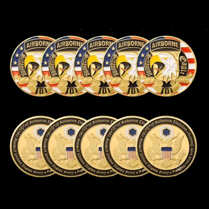 Купить 5pcs Non Magnetic American 101St Airborne Division Air Force Challenge Gold Plated Coin 1.57"*0.12" Operation Iraqi Freedom Souvenir US Medal