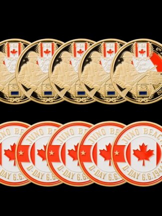 Купить 5pcs Non Magnetic Day D Normandy Juno Beach Military Craft Canadian 2rd Division Gold Plated 1oz Commemoration Collectible Coin Collectibles