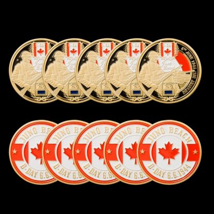 Купить 5pcs Non Magnetic Day D Normandy Juno Beach Military Craft Canadian 2rd Division Gold Plated 1oz Commemoration Collectible Coin Collectibles